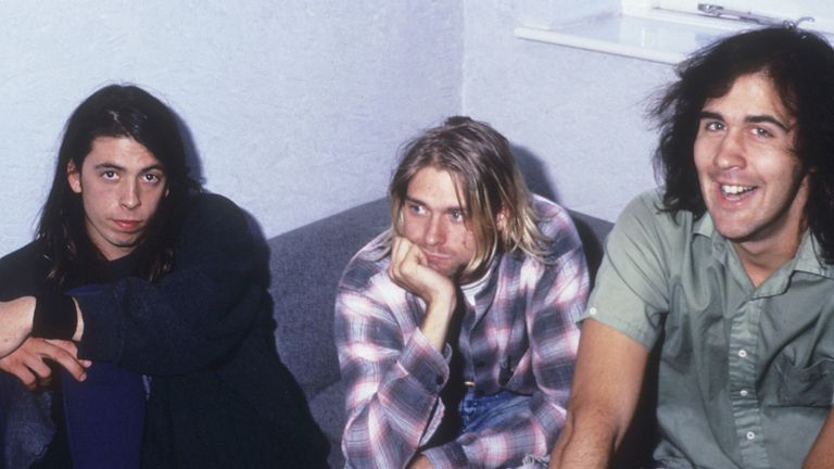(L-R) Nirvana's Dave Grohl, Kurt Cobain, Krist Novoselic in August 1991. Pic: AP